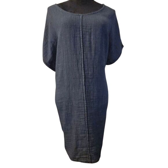 Sundry Anthropologie Dress Size 3, US L Blue Gauzy Pockets Striped Boho Casual - Picture 1 of 8